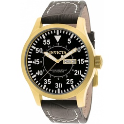 Mens Gold Tone Stainless Steel Case Quartz Specialty Black Dial Black Leather Strap