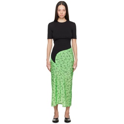 Black   Green Paneled Maxi Dress 241023F055006