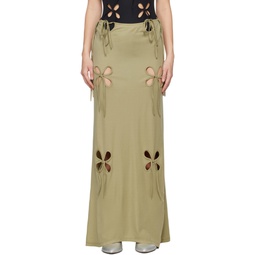 Khaki Petal Maxi Skirt 241023F093002