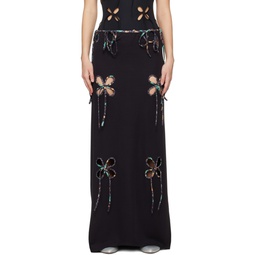 Black Petal Maxi Skirt 241023F093003