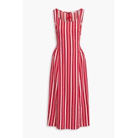 Pleated striped crepe midi dress