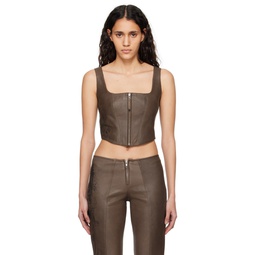 Brown The Tattoo Leather Tank Top 241808F111009