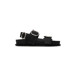 Black Pin Buckle Flat Sandals 241249M234002
