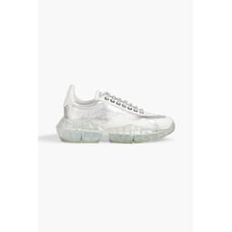 Diamond metallic smooth and textured-leather exaggerated-sole sneakers