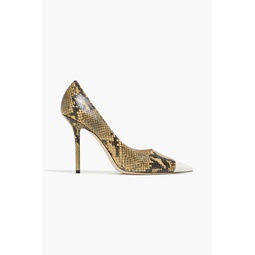 Leather-paneled snake-effect leather pumps