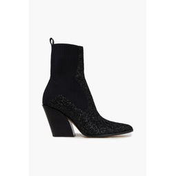Mele 85 leather-trimmed glittered stretch-knit ankle boots
