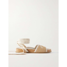 JIMMY CHOO Gal embroidered leather-trimmed raffia sandals
