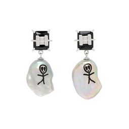 Silver   Black Alien Pearl Earrings 241405F022019