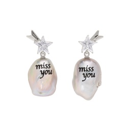 Silver   White Miss You Pearl Earrings 241405F022010