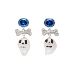 Silver   White Skull Pearl Drop Earrings 241405F022005