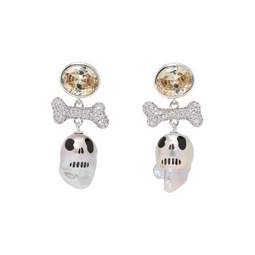 Silver   White Skull Pearl Drop Earrings 241405F022006