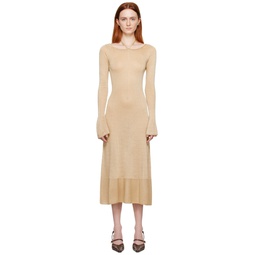 Beige Open Back Midi Dress 231201F054001