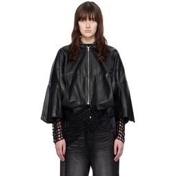 Black Paneled Faux Leather Jacket 232253F063006