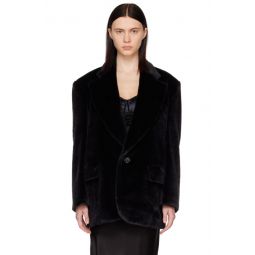 Black Notched Lapel Faux Fur Blazer 222253F057006