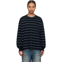 Black   Blue Striped Long Sleeve T Shirt 241343M213002