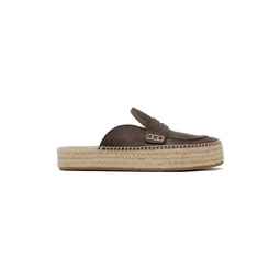 Brown Leather Loafer Mule Espadrilles 241477M229004