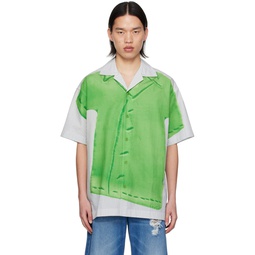 Green   Grey Printed Shirt 241477M192010