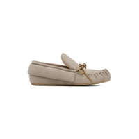 Taupe Suede Moc Loafers 241477F121035