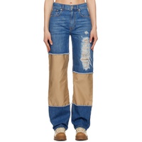 Blue   Beige Distressed Jeans 231477F069004
