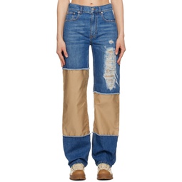 Blue   Beige Distressed Jeans 231477F069004