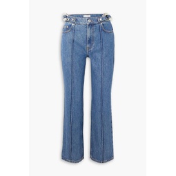Cropped chain-embellished high-rise straight-leg jeans