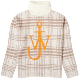 JW Anderson Anchor Check Crew Knit Off White & Brown