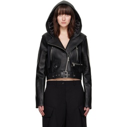 Black Hooded Leather Jacket 241477F064000