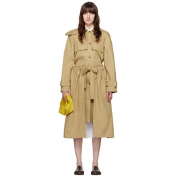 Beige Gathered Trench Coat 241477F067001