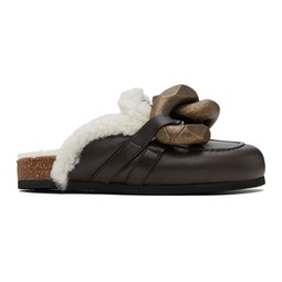 Brown Chain Shearling Mules 232477F121021