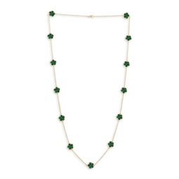 Flower 14K Goldplated & Synthetic Emerald Station Necklace