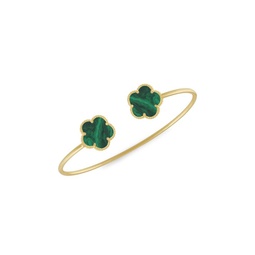 Flower 14K Goldplated & Synthetic Emerald Bangle Bracelet