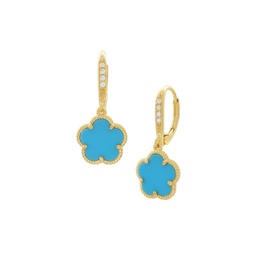 Clover 14K Goldplated, Synthetic Turquoise & Cubic Zirconia Drop Earrings