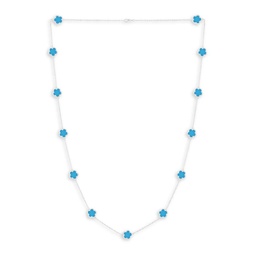 Flower Rhodium Plated & Synthetic Turquoise Necklace