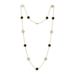 Flower 14K Goldplated, Mother of Pearl & Onyx Necklace
