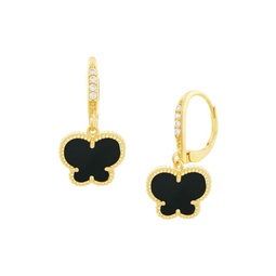 Butterfly Collection 14K Goldplated & Jet Onyx Drop Earrings