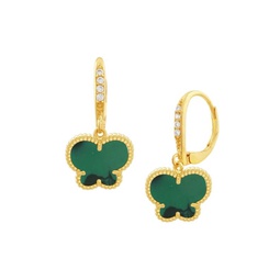 Butterfly 14K Goldplated & Synthetic Emerald Drop Earrings