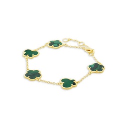 Flower & Butterfly 14K Goldplated & Synthetic Emerald Bracelet