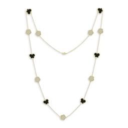Flower & Butterfly 14K Goldplated, Mother of Pearl & Onyx Necklace