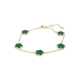 Clover 14K Goldplated & Synthetic Emerald Bracelet