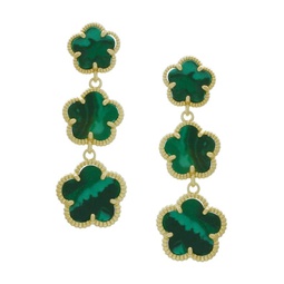 Flower 14K Goldplated & Synthetic Emerald Drop Earrings