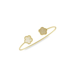 Flower 14K Goldplated, Mother-Of-Pearl & Cubic Zirconia Cuff Bracelet