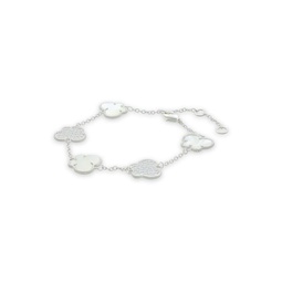 Butterfly Rhodium Plated, Cubic Zirconia & Mother-Of-Pearl Bracelet