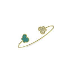 Butterfly 14K Goldplated, Turquoise Acrylic & Cubic Zirconia Cuff Bracelet