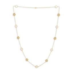Flower 14K Goldplated, Mother-Of-Pearl & Cubic Zirconia Station Necklace