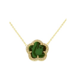 Flower 14K Goldplated, Synthetic Emerald& Cubic Zirconia Necklace