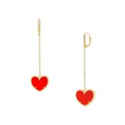 Heart 14K Goldplated Drop Huggie Earrings