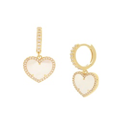Heart 14K Goldplated & Cubic Zirconia Drop Huggie Earrings
