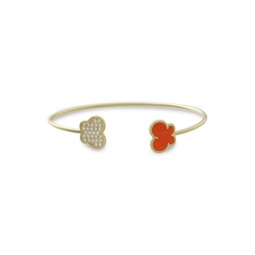 Butterfly 14K Goldplated, Coral Agate & Cubic Zirconia Cuff Bracelet