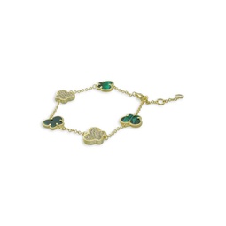 Butterfly 14K Goldplated, Cubic Zirconia & Synthetic Emerald Charm Bracelet