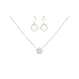 Flower 2-Piece Rhodium Plated & Mother-Of-Pearl Drop Earrings & Pendant Necklace Set